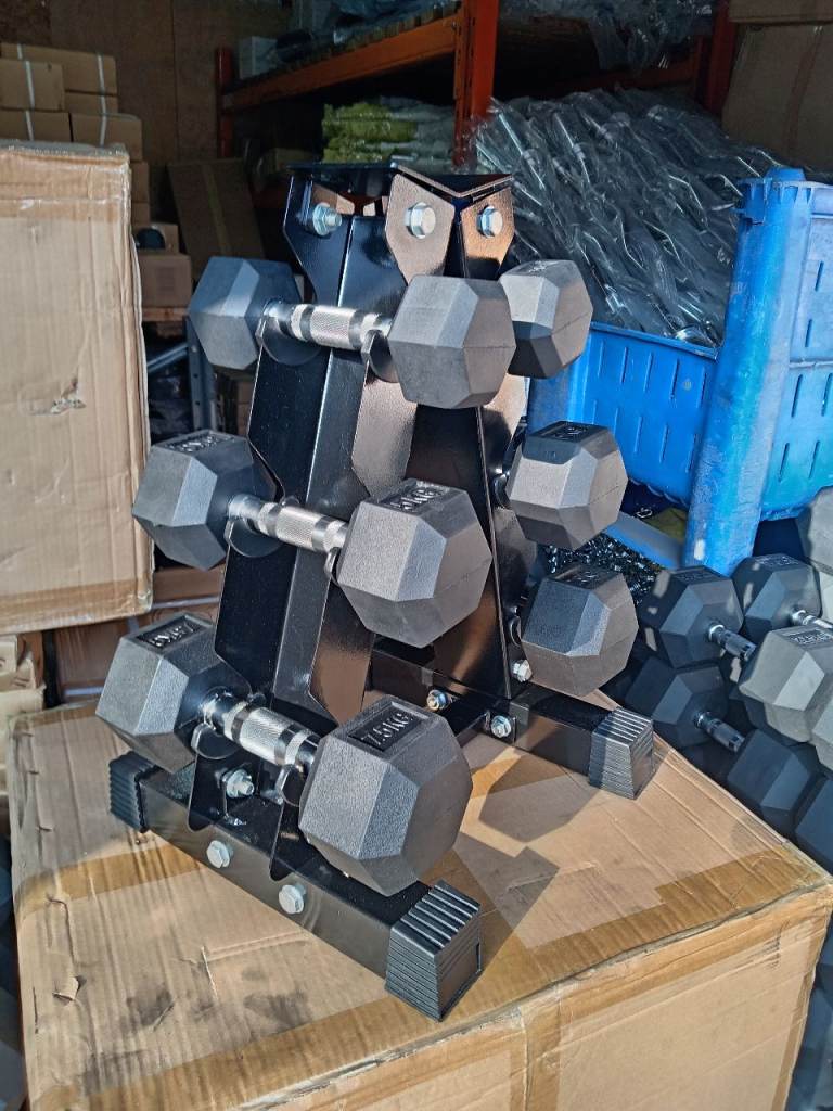 3 Tier Pyramid rack Hex Dumbbells 3 pairs  2 x 2.5kg 2 x 5kg 2 x 7.5kg 