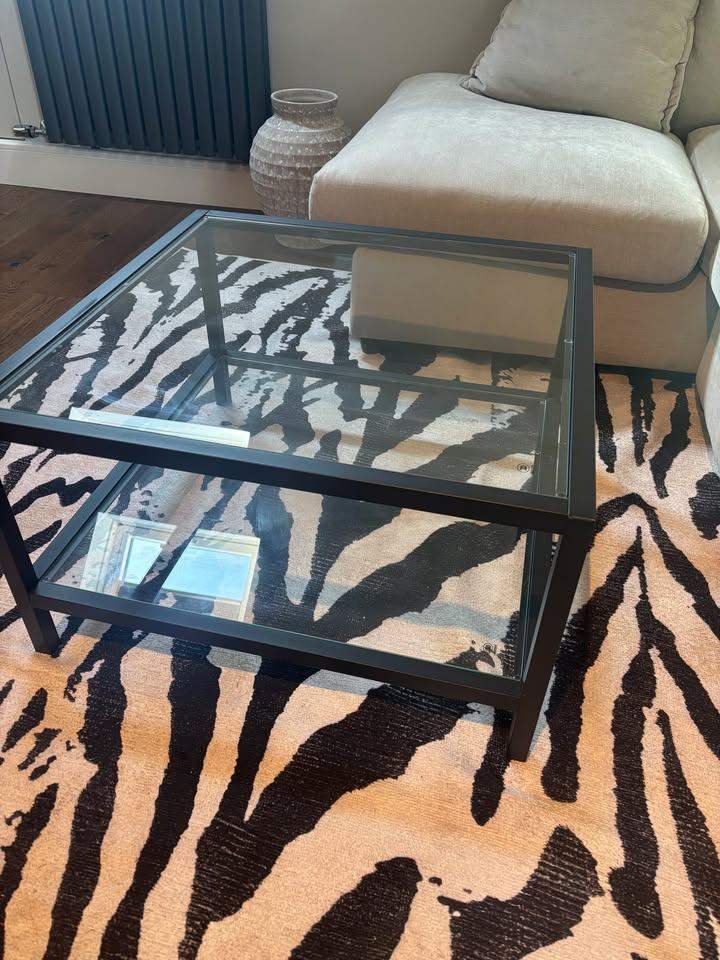 Stylish Black Frame Glass Coffee Table - Clear Top
