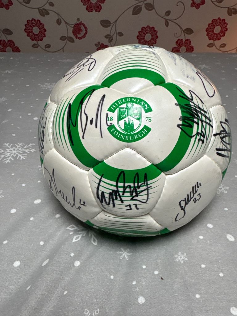 Hibernian Signed Football – White & Green, Good Condition