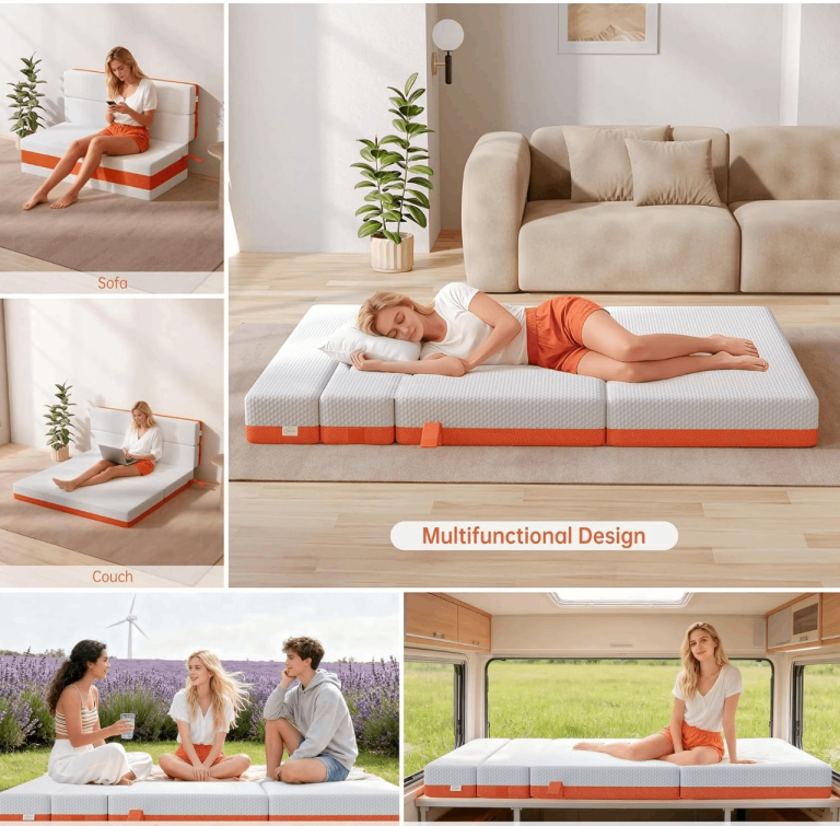 TEQSLI Folding Mattress, 15cm Double Foldable Mattress with Removable Washable Cover (135x190x15cm)