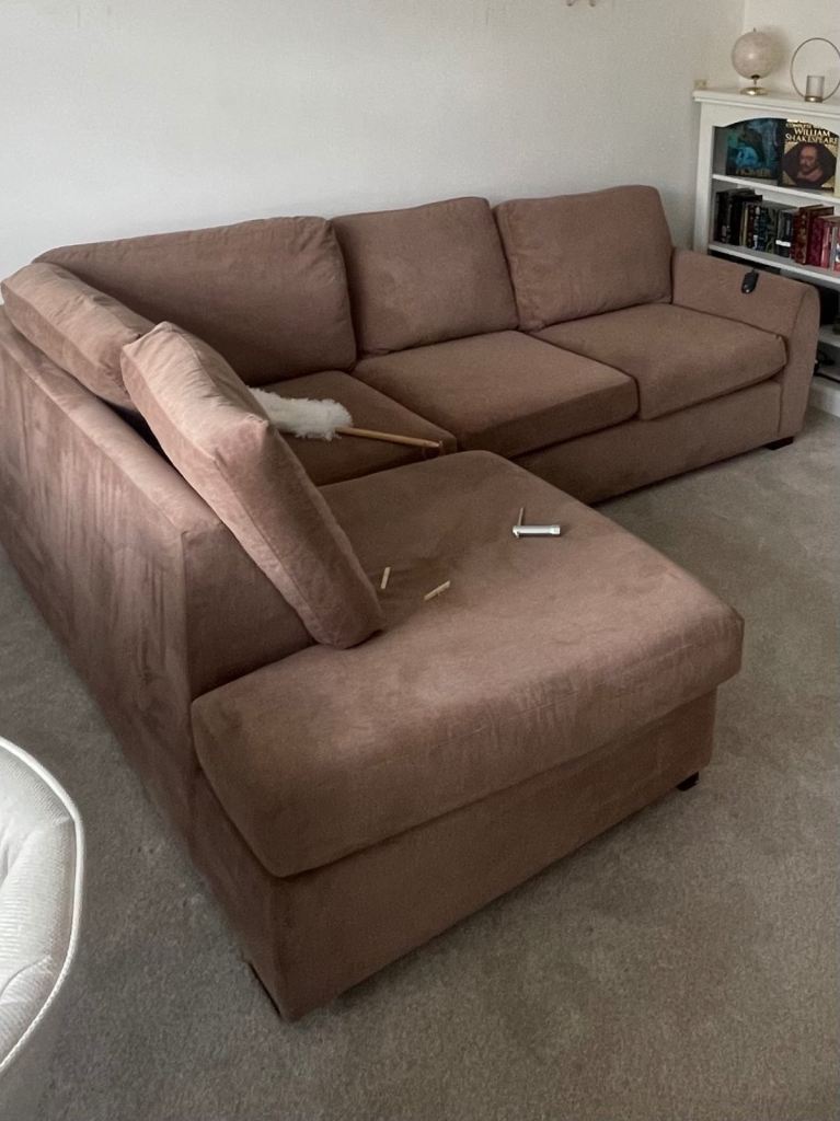 DFS Plaza Corner Sofa in Cocoa Fabric – Good Condition