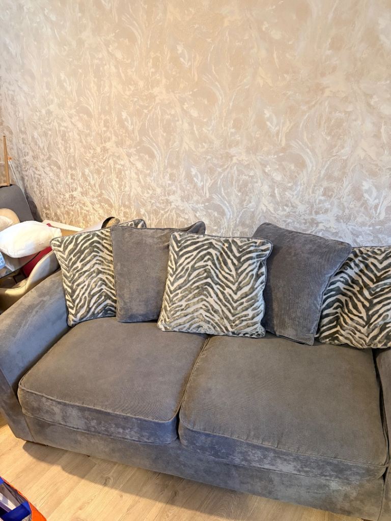 Grey 3 seater sofa and cuddle chair 