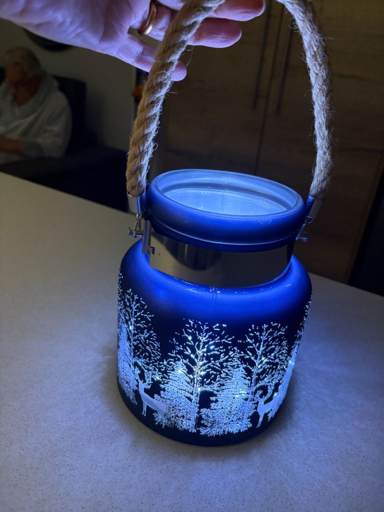 Blue Glass LED Lantern with Rope Handle – As Good As New | in West ...