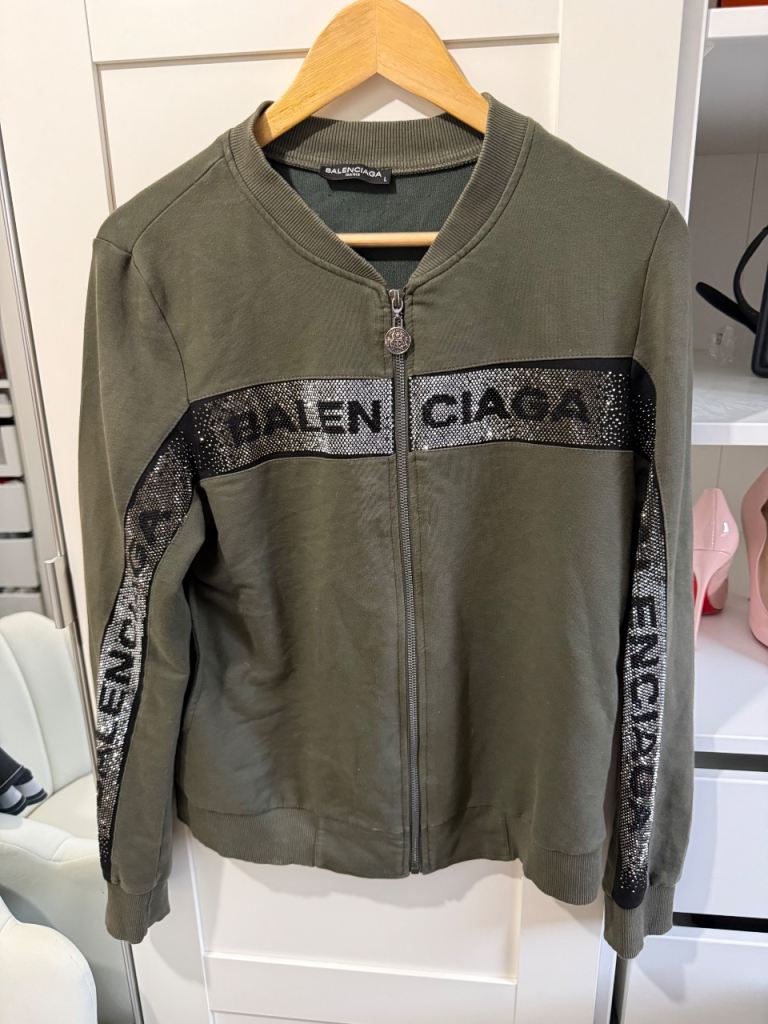 Khaki Green Bomber Jacket with Sequin Detail
