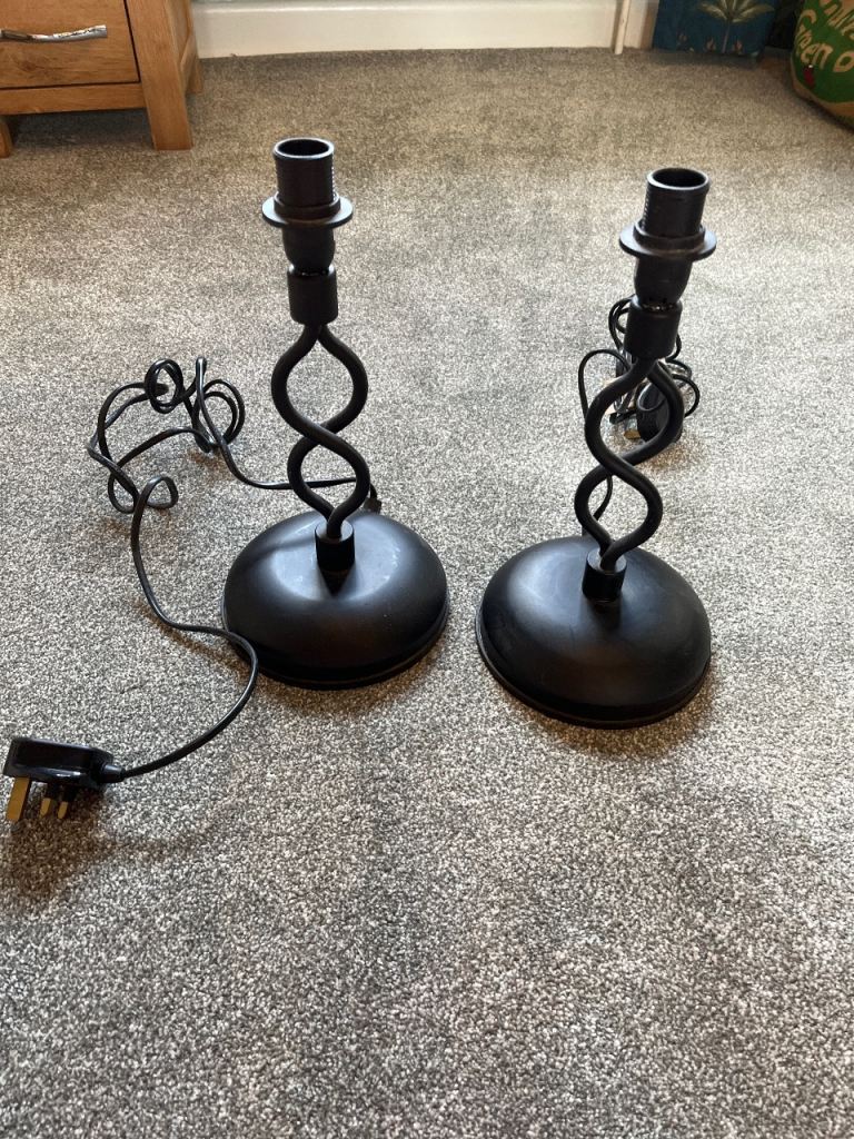 Pair of Black Metal Twisted Table Lamp Bases