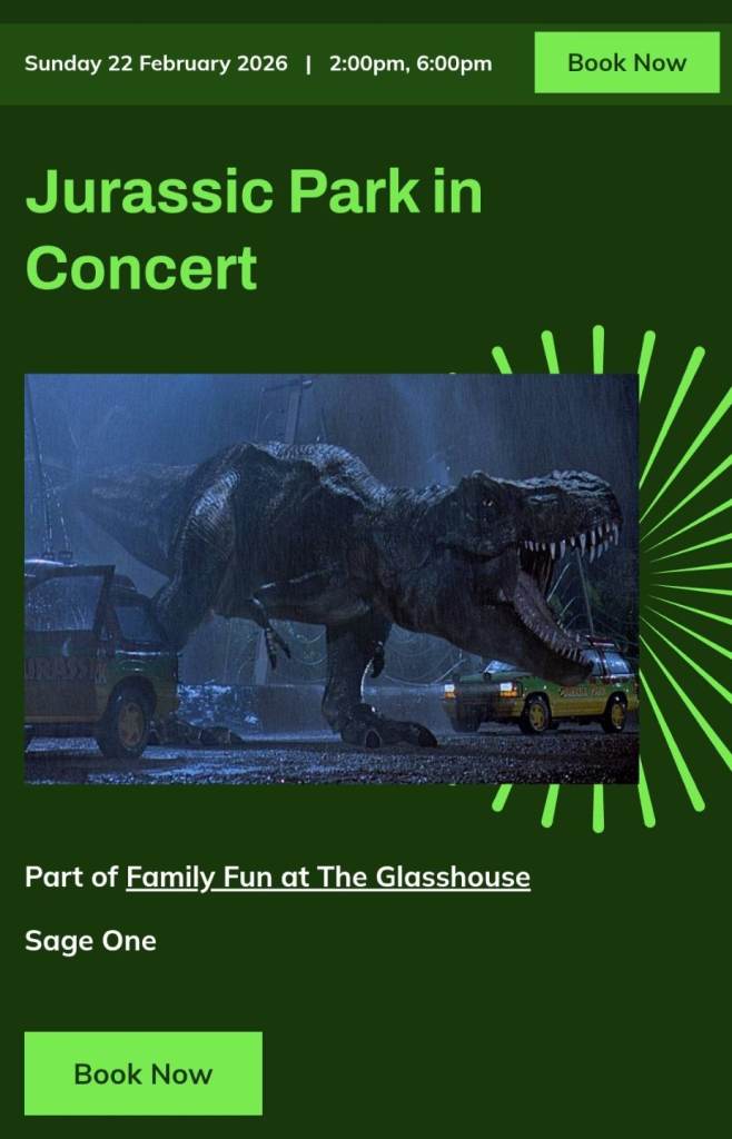 2x Jurassic Park tickets at Glasshouse 22nd Feb 6pm