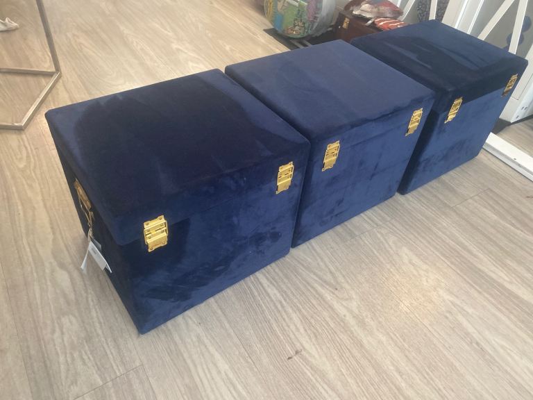 X1 Navy Blue velvet large storage / vinyl boxes