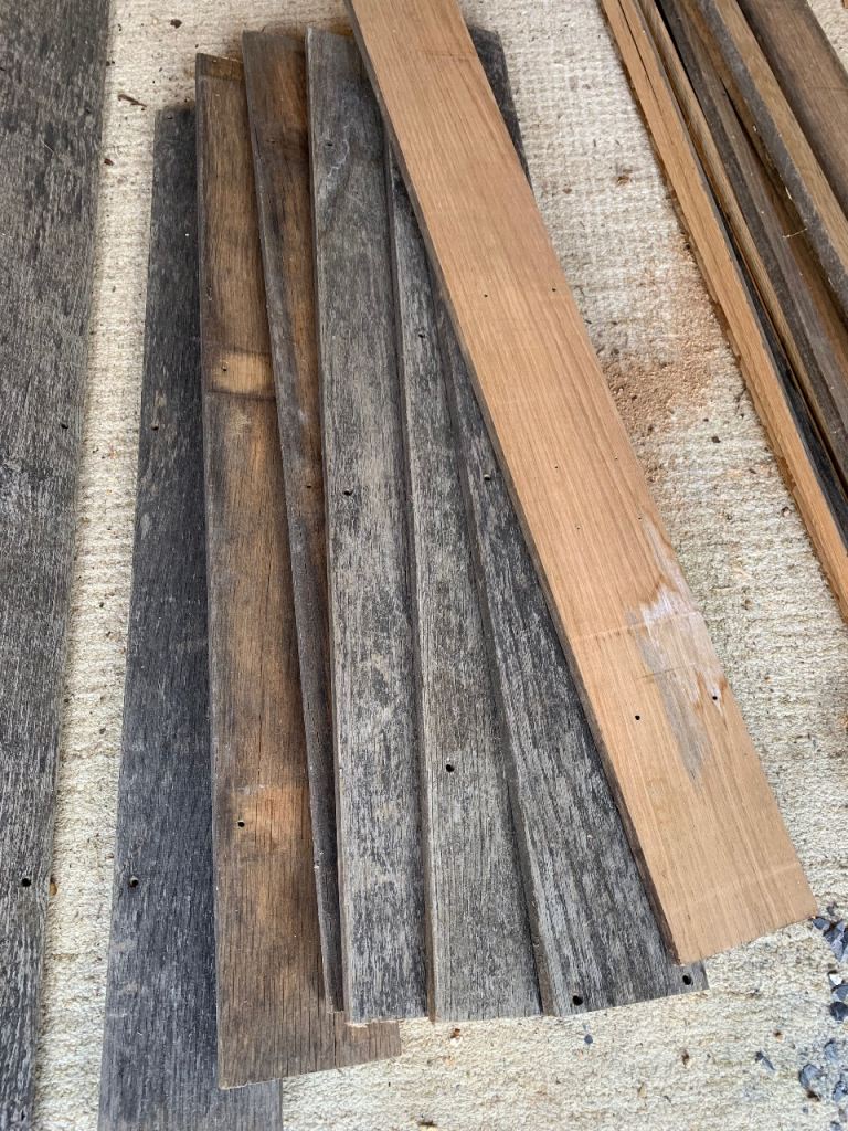 Bundle of 7 lengths of reclaimed oak floor boards