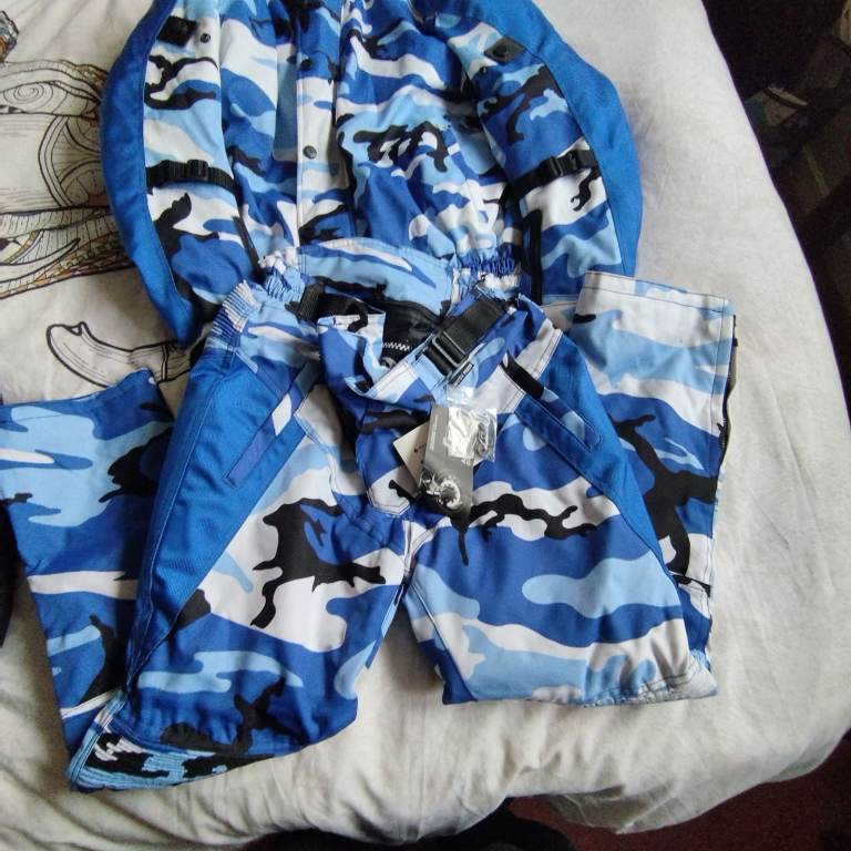 New Blue Camo Biker Jacket and Trousers