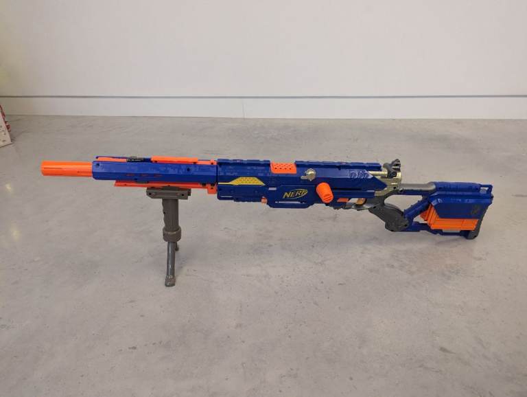 Nerf N-Strike Longstrike CS-6 Blaster Gun Riffle, Dart Magazine Clips & Bipod Stand