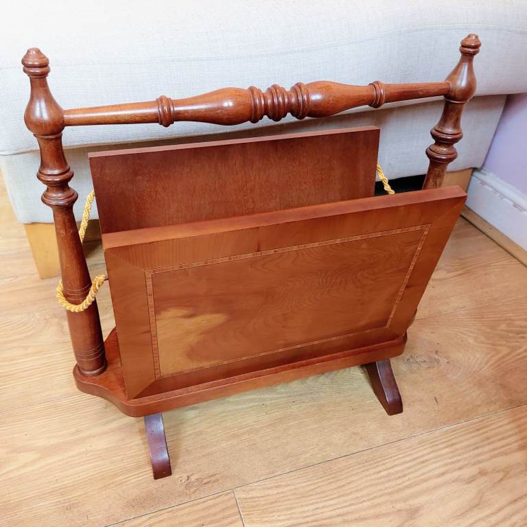 Heavy Wooden Magazine Rack With Gold Rope Decoration 