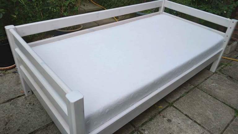 Single bed frame by Flexa, solid wood, and mattress together, VGC, hardly used in a spare room