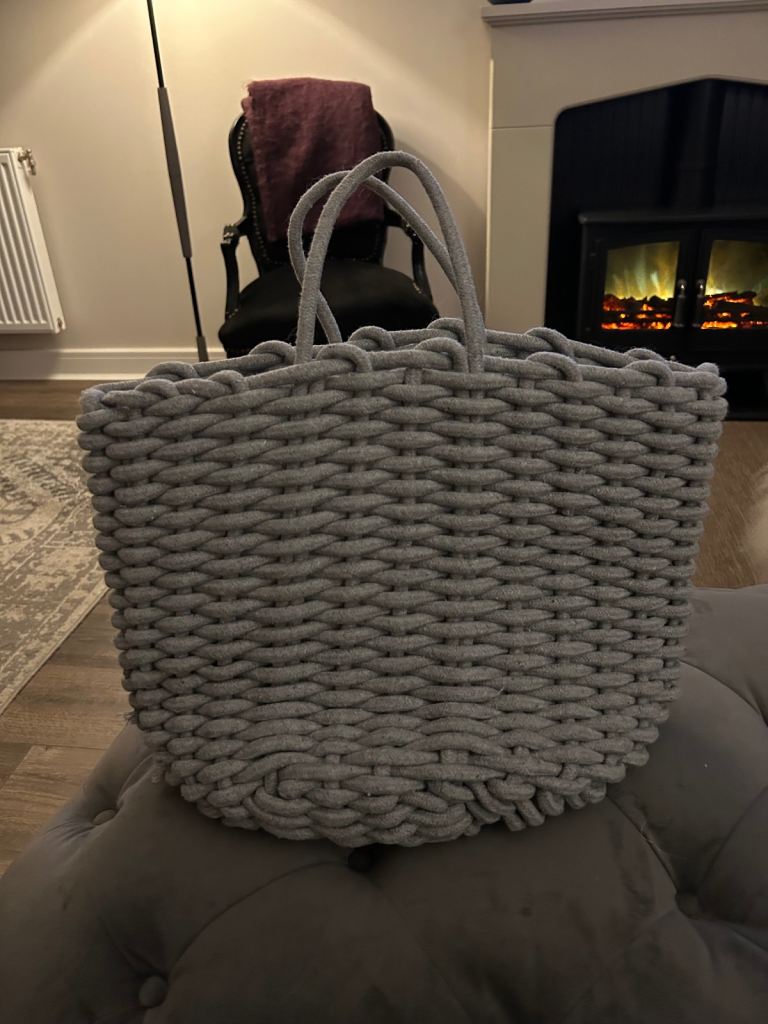 Large thick cable knit bag/basket. 