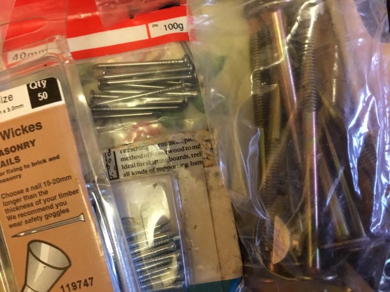 Various nails screws tools etc
