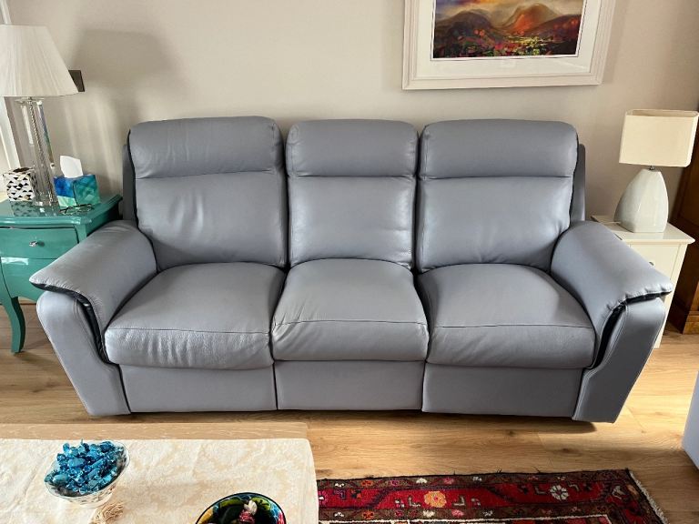 Italian leather three seater manual reclining sofa and electric reclining chair