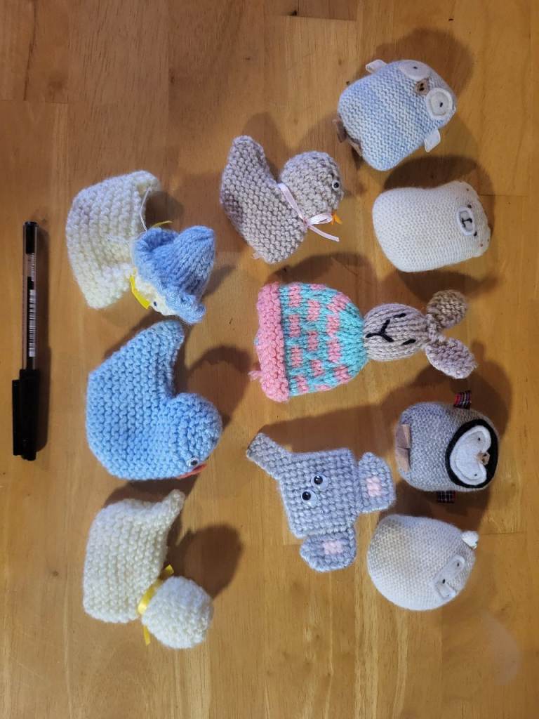 Set of hand knitted baby teddies/fingerpuppets