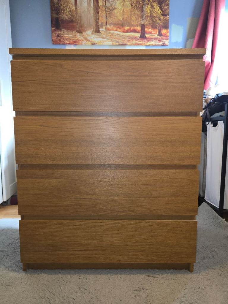 IKEA MALM 4 Drawer Chest of Drawers – Oak/Pine Effect – Good Condition