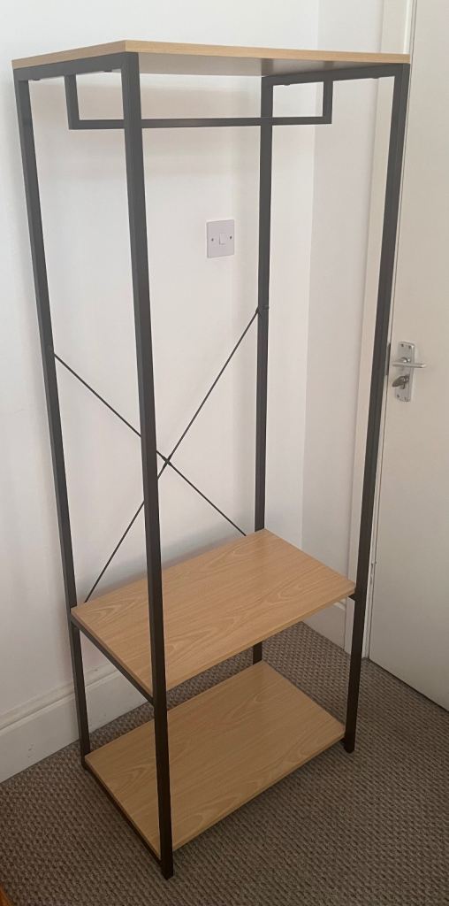 Clothes Rail with Shelves – Black Metal and Wood Effect