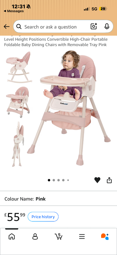 Baby High Chair – Pink, As Good As New