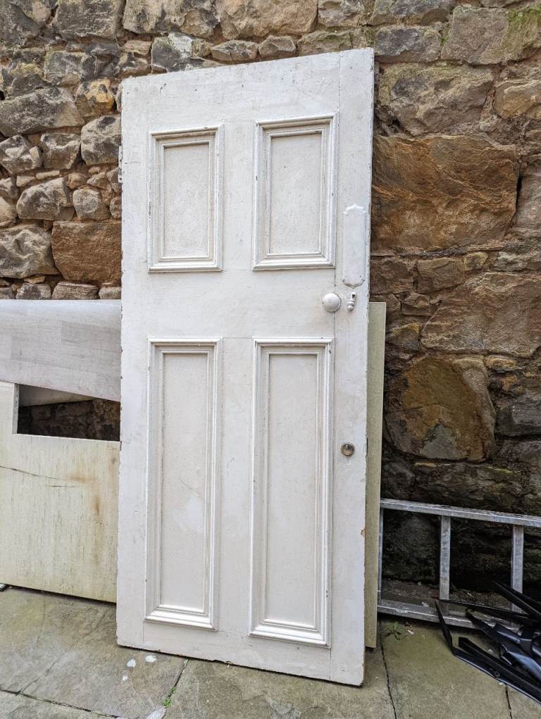 Antique Victorian 4-panel door W 35.5" x H 82" White Wooden