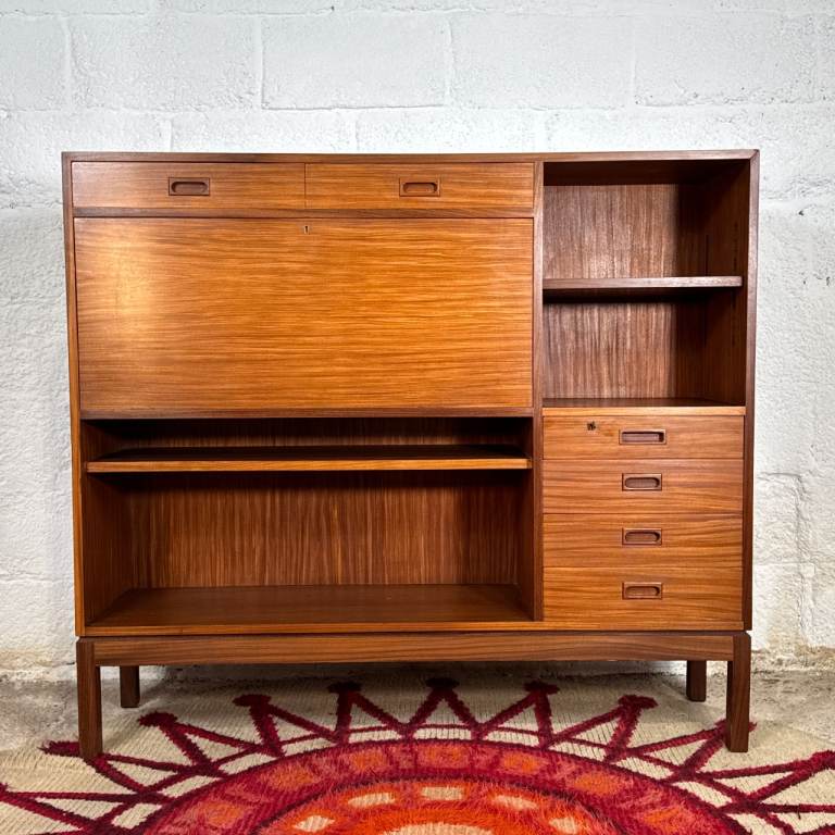 Teak Bureau Sideboard Desk Drinks Cabinet Vintage Mid-Century Military Bookcase Storage