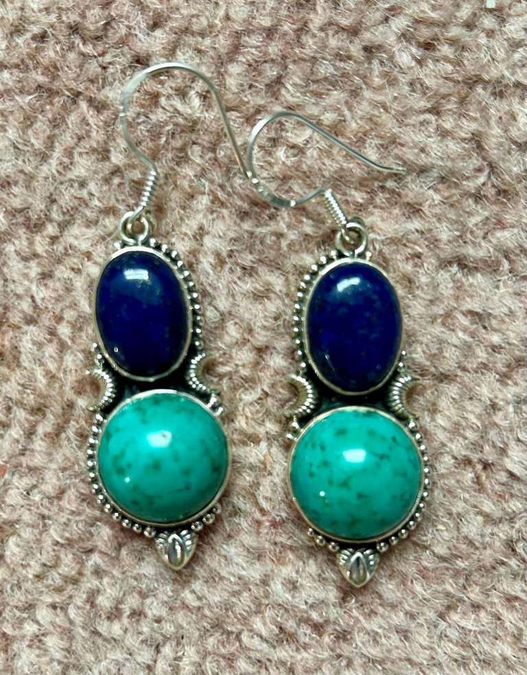 Lapis Lazuli, Turquoise & Silver Earrings