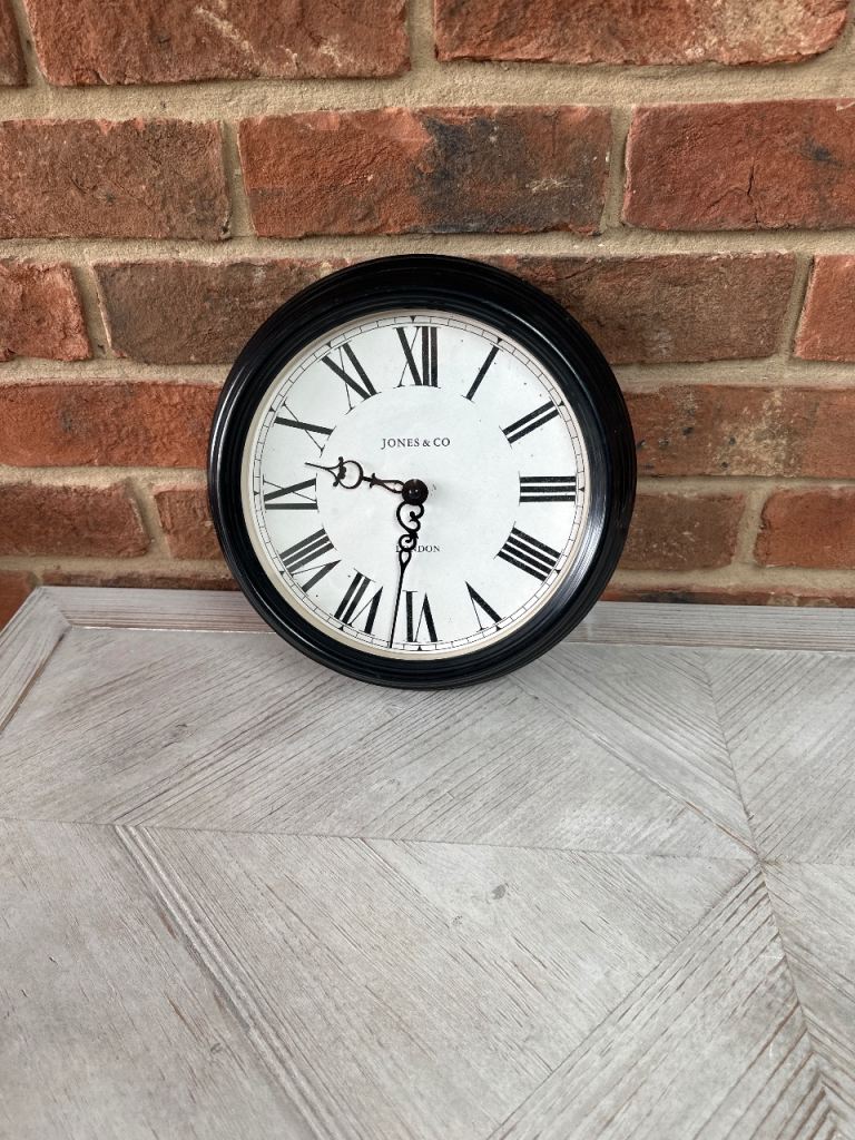 Jones & Co Black Wall Clock with Roman Numerals