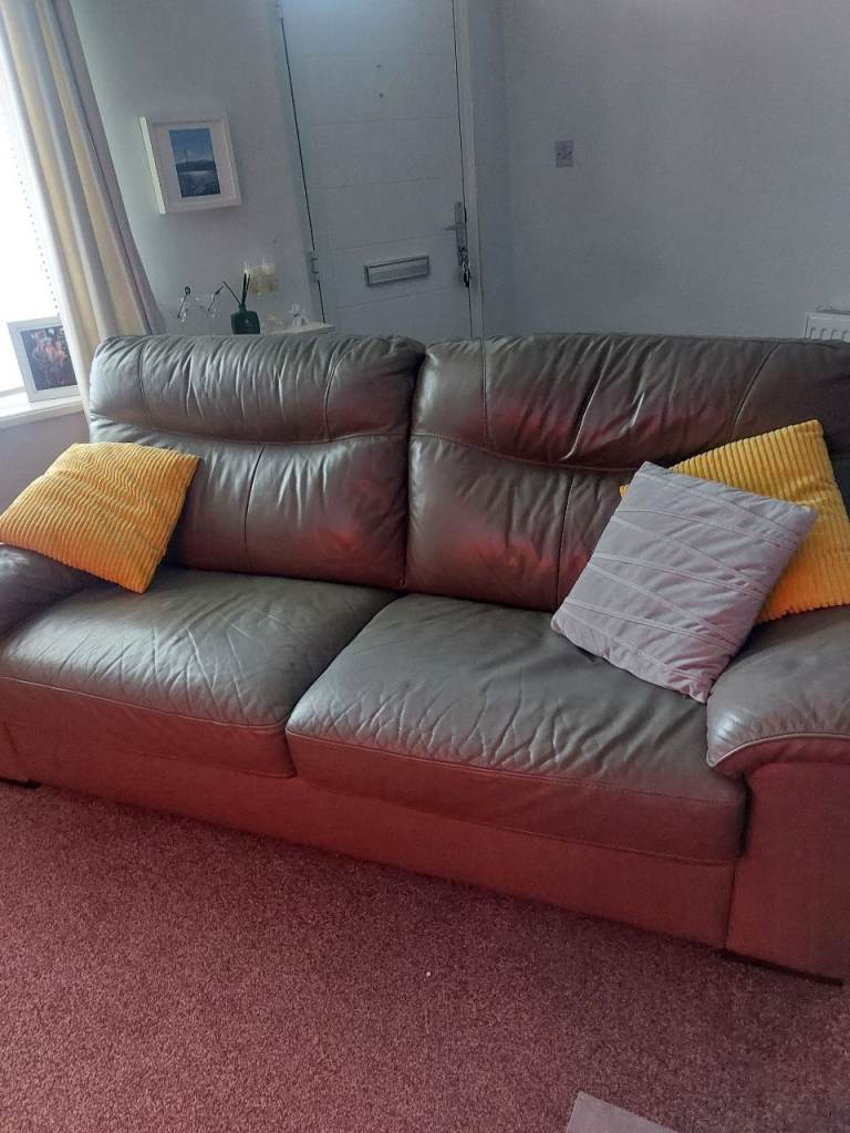 Grey Leather Sofa and Armchair Set – Good Condition