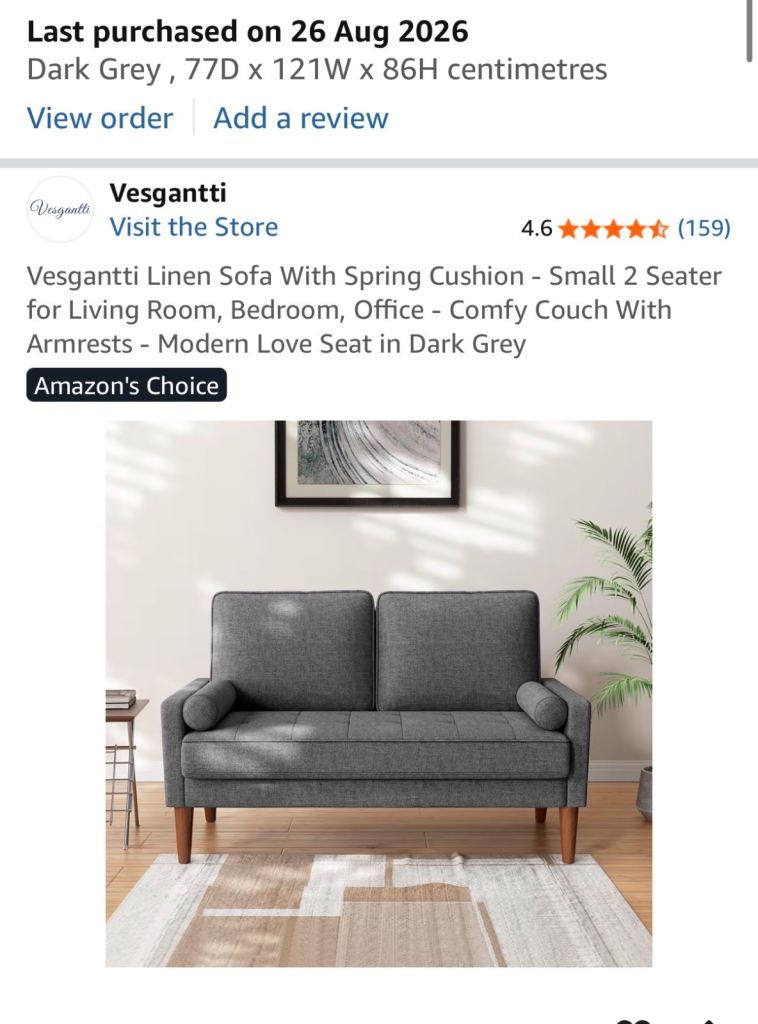 Vesgantti Linen 2-Seater Sofa – Dark Grey, As Good As New
