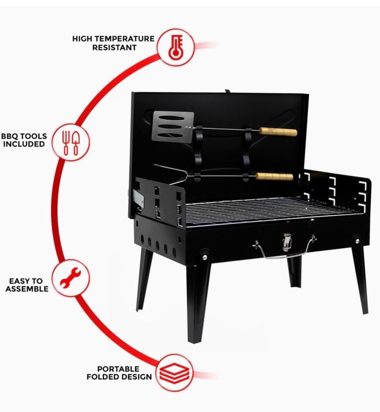 Portable Foldable BBQ Grill with Tools – NEW