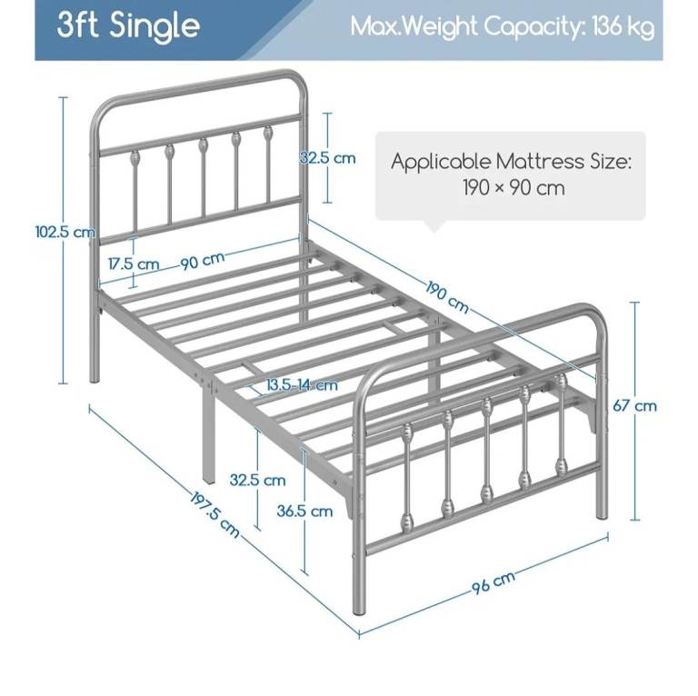 Single bed frame and mattress 