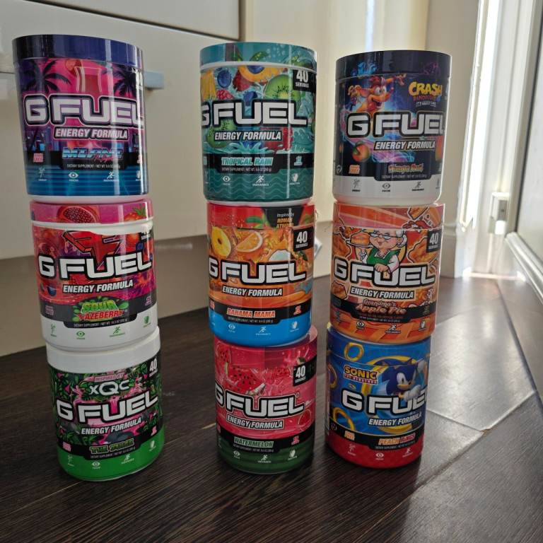 9x Empty G Fuel Tubs - Gamer Display / Storage Bundle