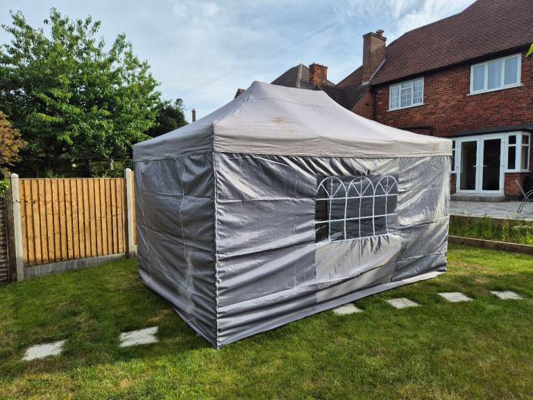 3x4.5m Pop Up Gazebo With All Side Walls, Bag, 4 Leg Weights, Rope and Pegs