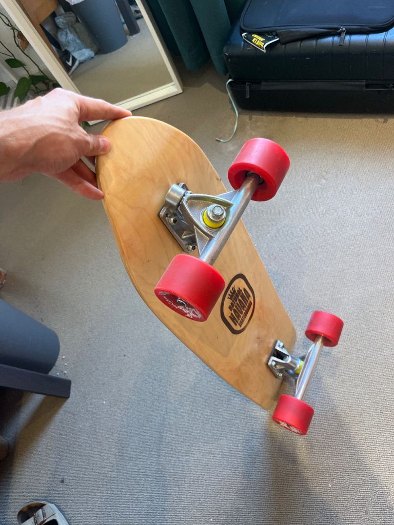 Wooden Skateboard with Red Wheels - Good Condition Cruiser