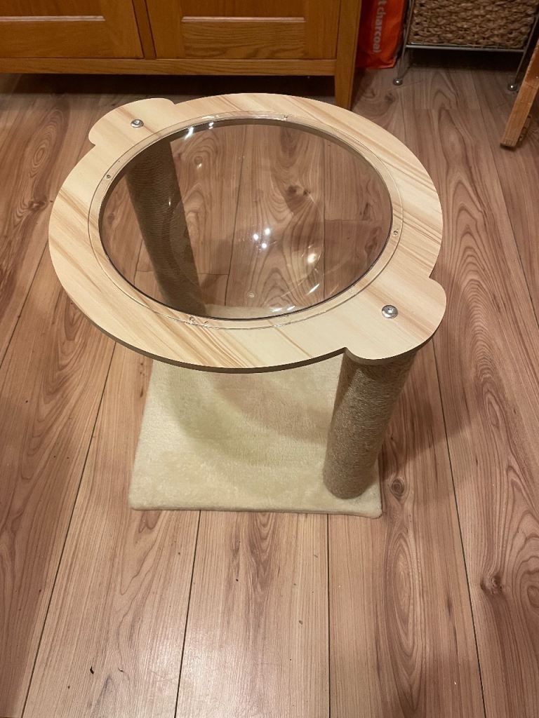 Cat scratching posts and transparent sleeping dome