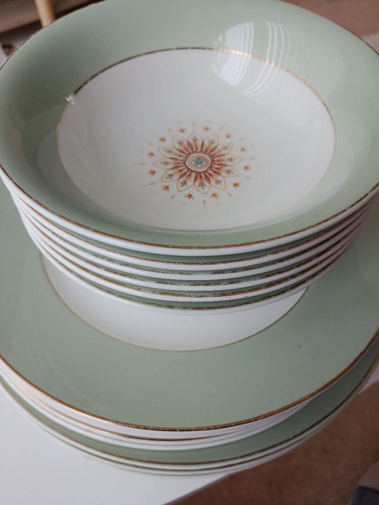 Vintage Grindley satin White Ironstone plates & bowls