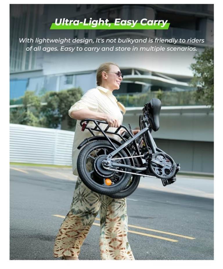 U4 Electric Bike, 16" Portable Electric Bicycle with Removable Battery