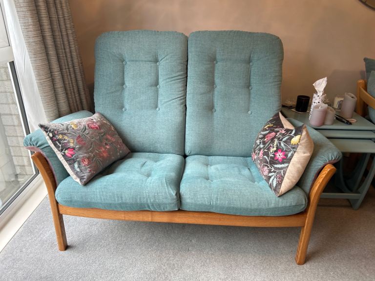 Ercol two seater sofa duck egg colour