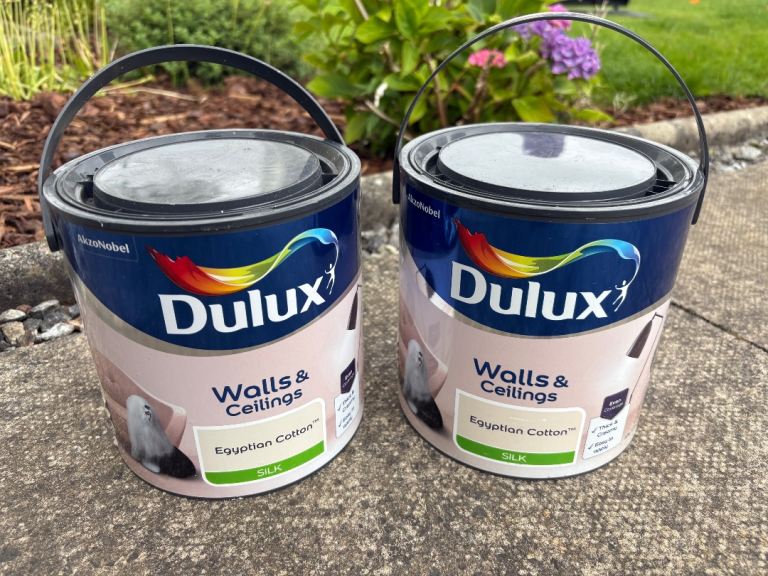 Two Tins Dulux Egyptian Cotton Paint – Walls & Ceilings
