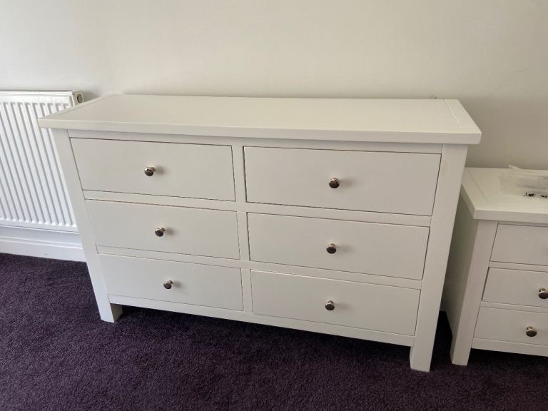 White Chest of Drawers and Bedside Tables Set