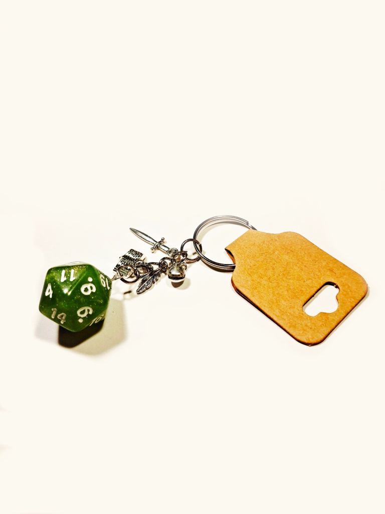 Handmade Dice Keyring With Split Ring, Spring Green With White Numbering 