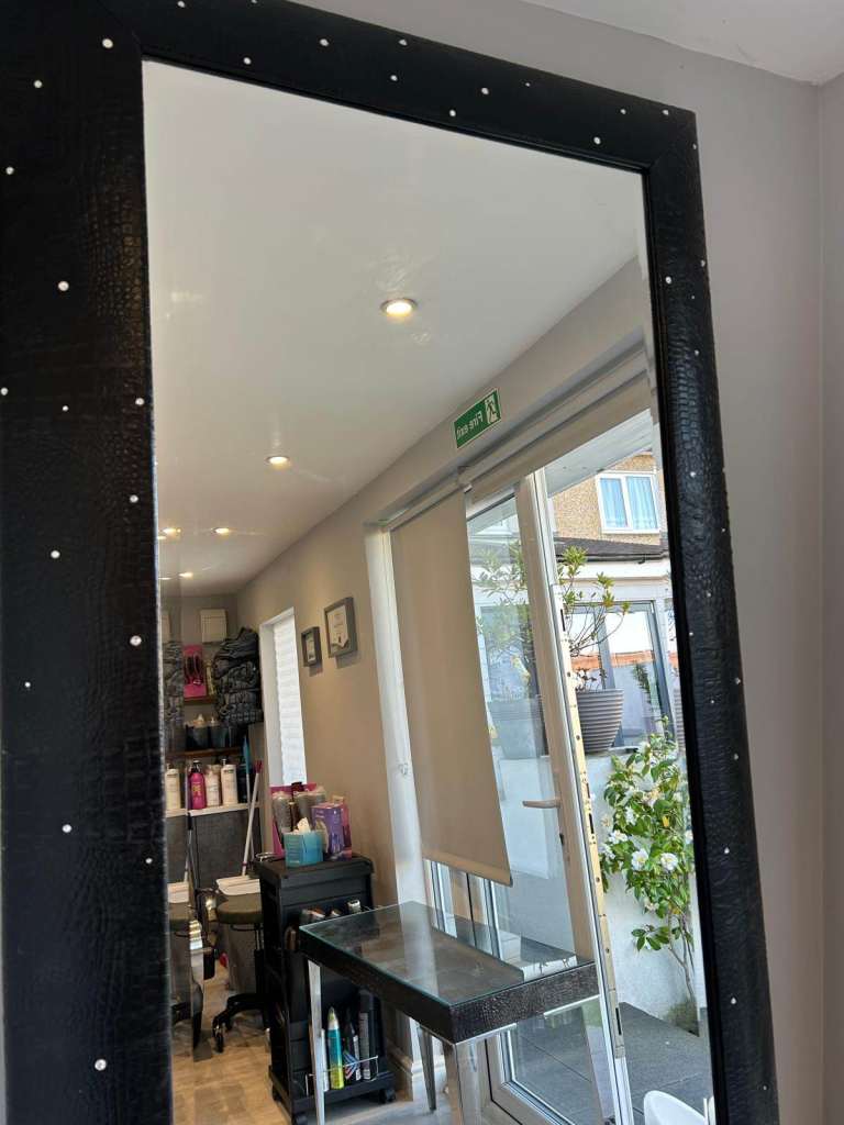 Black mock croc faux leather mirror. Need gone