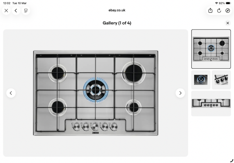 Zanussi 5 burner Gas Hob with Wok burner -Model- ZGNN752X