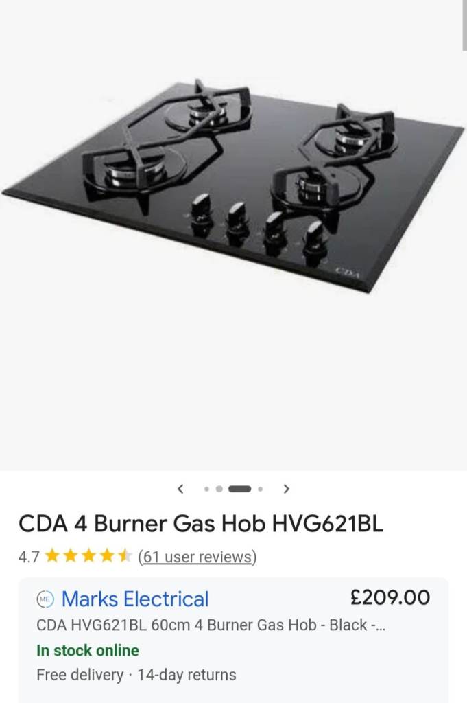 Black gas hob 4 burner