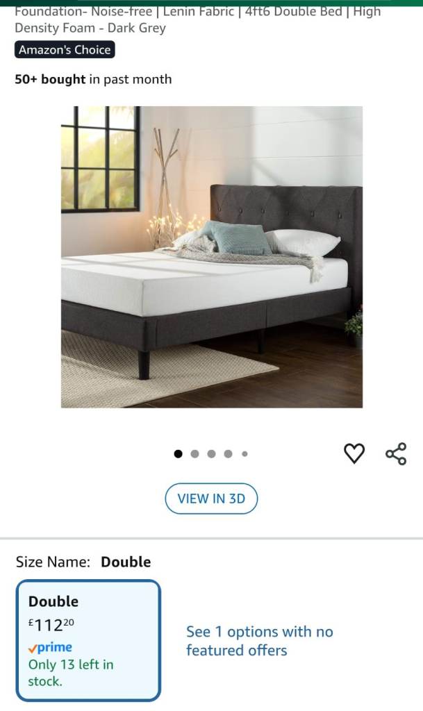 Double Bed Frame, Upholstered Platform Bed with Diamond Tufted Headboard