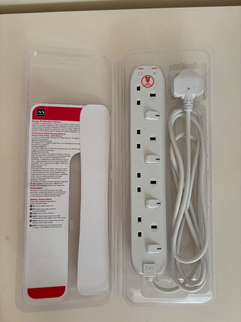 New Switched Extension Lead Surge Power – 4 Gang, 2 Metre Cable