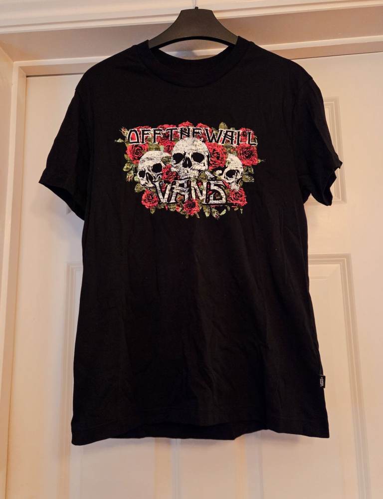 Vans Off The Wall Skull Roses T-Shirt - Black, New