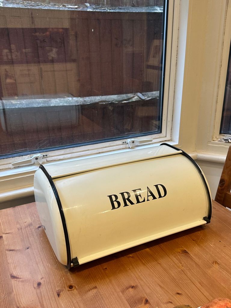 Vintage Beige Roll Top Bread Bin Storage