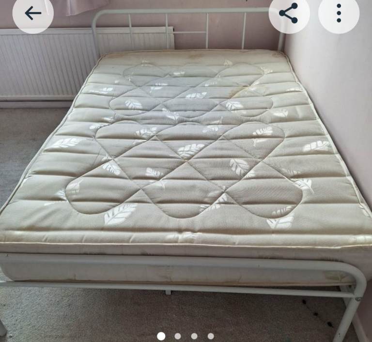 White double metal bed frame in good condition with mattress if needed 