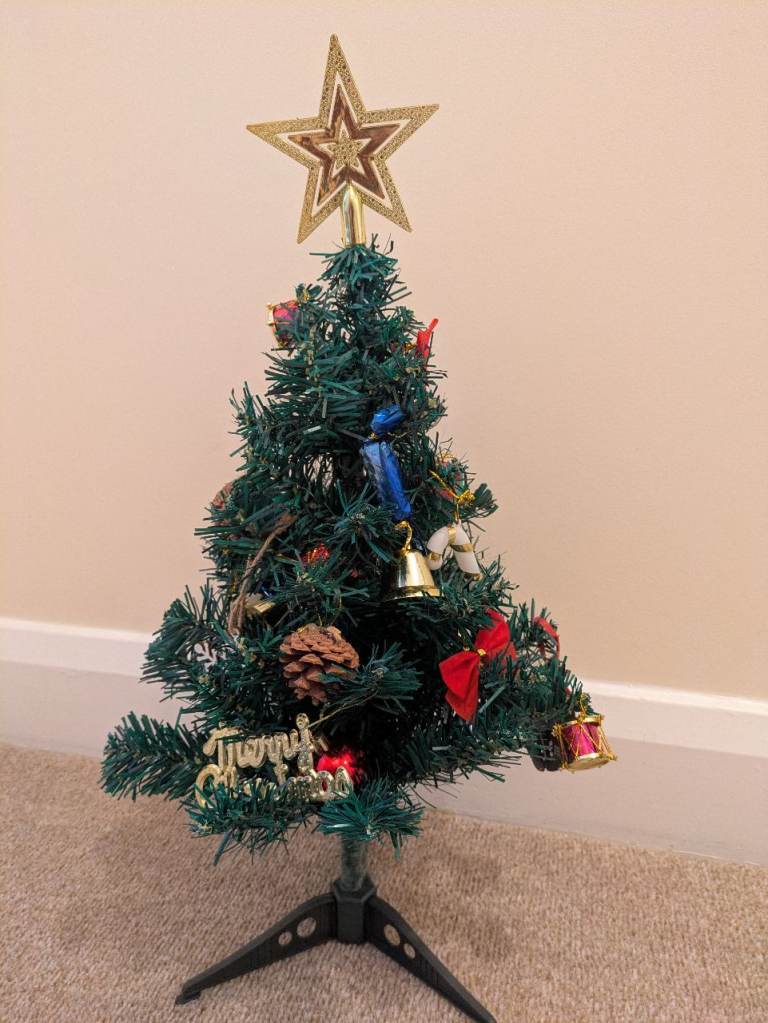 Small Artificial Christmas Tree with Decorations